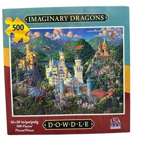 Vintage Dowdle Folk Art "Imaginary Dragons" Puzzle 500 Pieces 16" x 20"‎